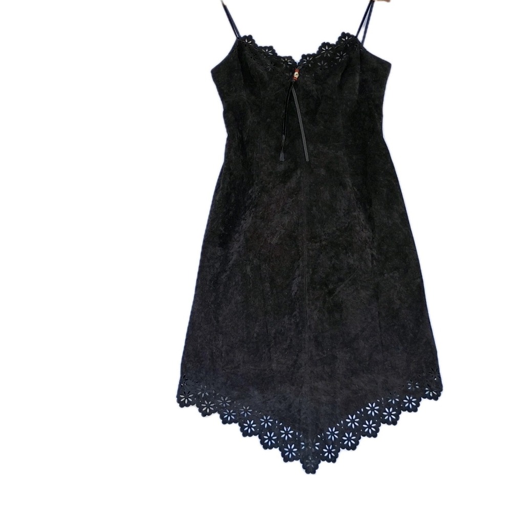 Vtg Y2K Review Black Suede Lace Asymmetrical Fairy Goth Spaghetti Strap Dress 12